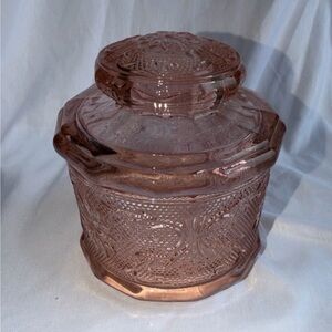 Vtg Pink Depression Glass Royal Lace Biscuit Jar with Lid